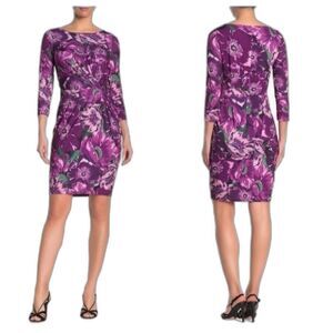 T Tahari Floral Twist Front Sheath Dress Size 8